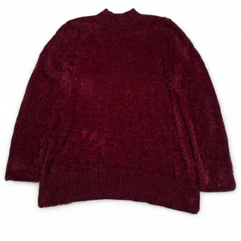 NEW MINKPINK Burgundy Maroon High-Neck Keyhole Back Eyelash Knit Sweater — SMALL
